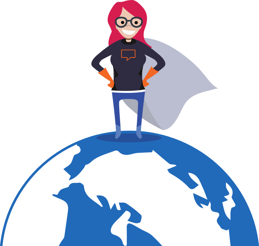 Superhero standing on a globe