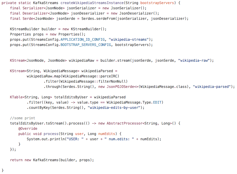 Wikipedia demo – streams topology