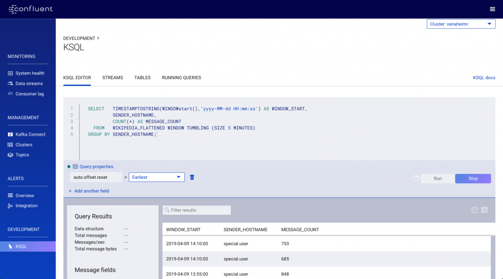 KSQL Query Results