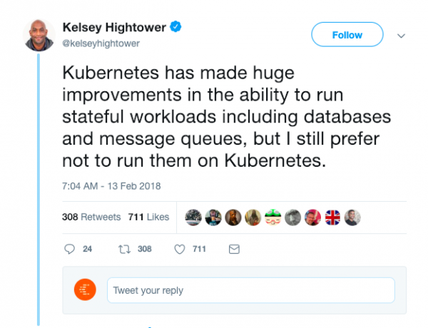 Kelsey Hightower tweets about Kubernetes