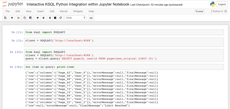 Interactive KSQL Python integration within Jupyter Notebook