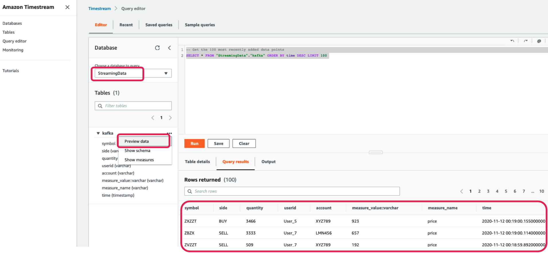 Streaming Data | Preview Data | Run