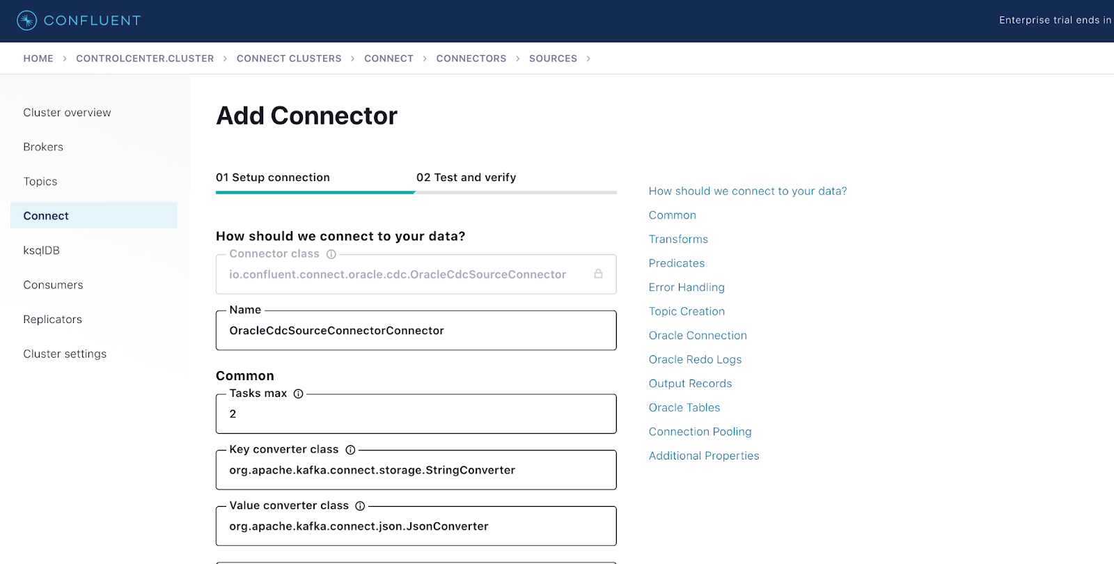 Configure Oracle CDC connector from Control Center