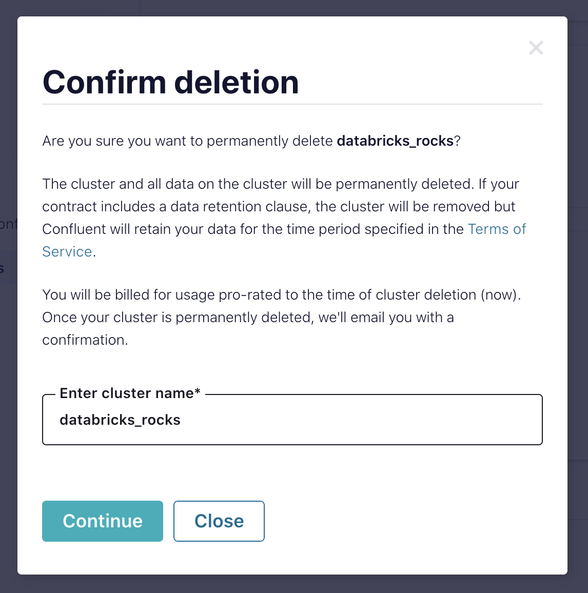 Confirm cluster deletion