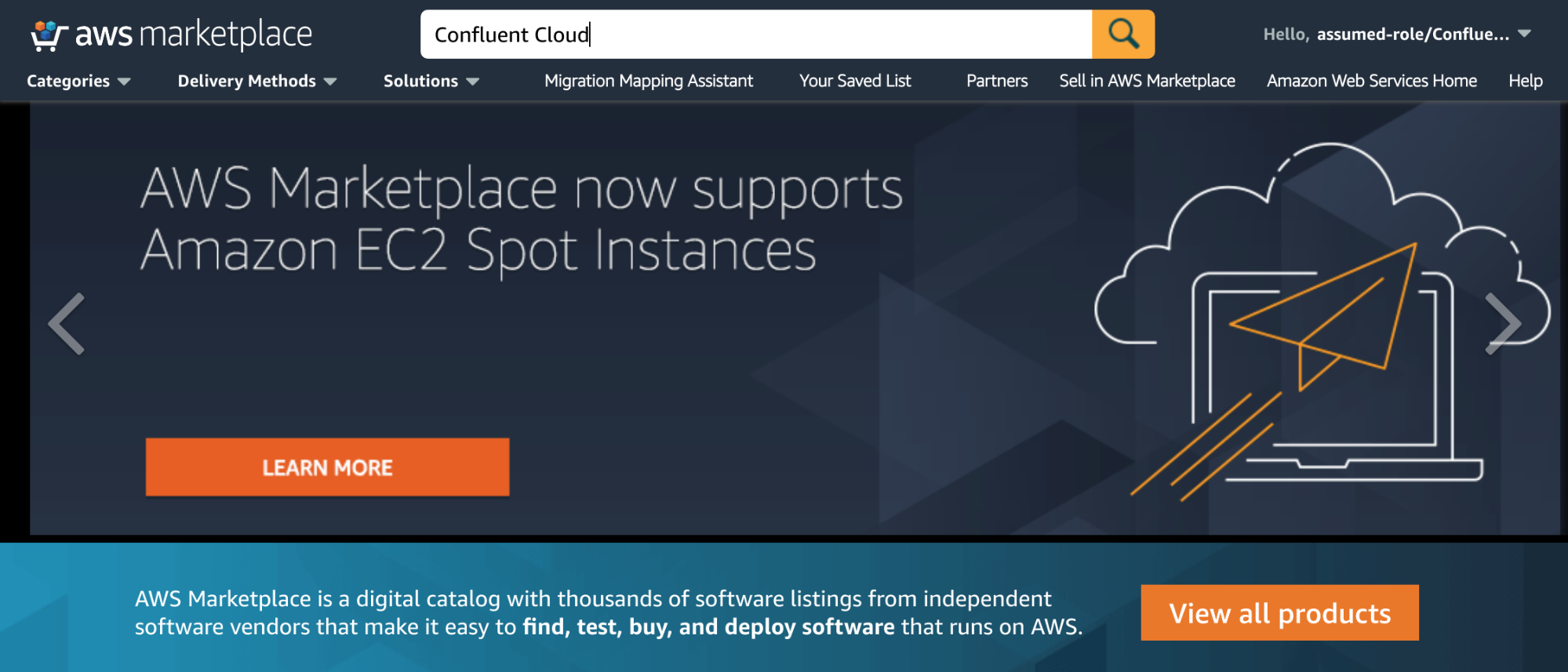 Searching for Confluent Cloud in the AWS Marketplace