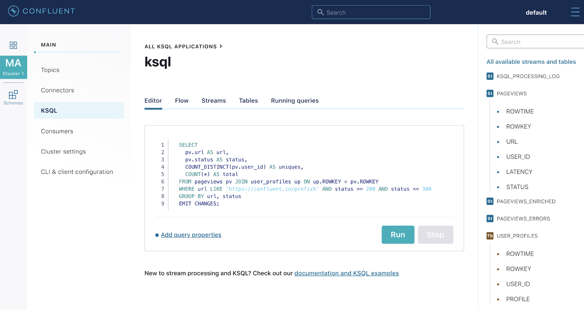 Confluent Cloud KSQL Web Interface