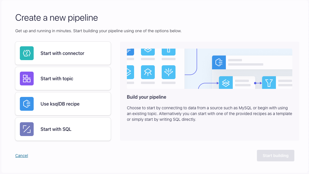 Options to create a new pipeline