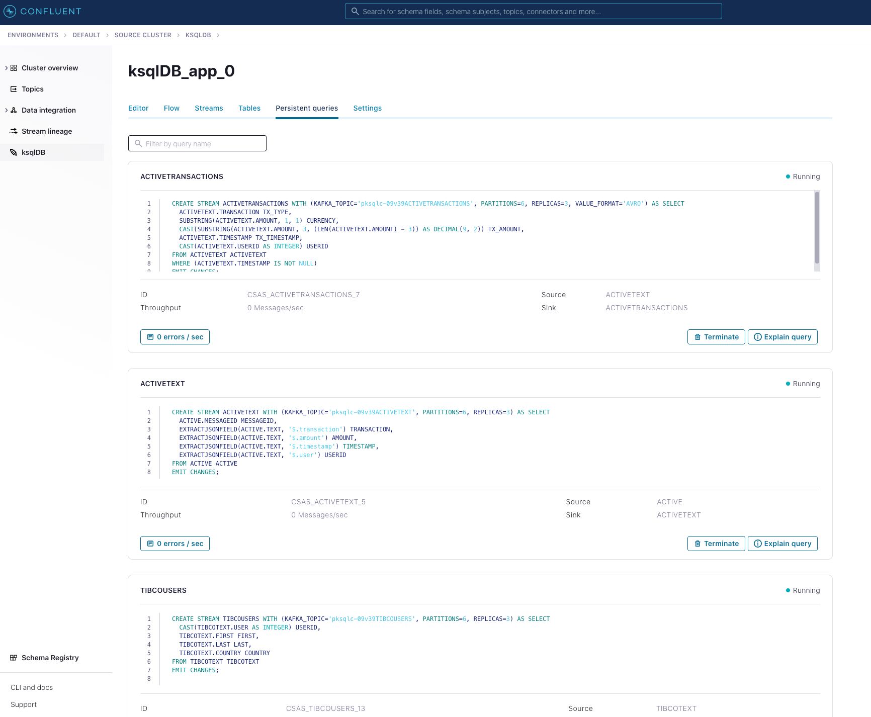 Create new streams in Confluent Cloud