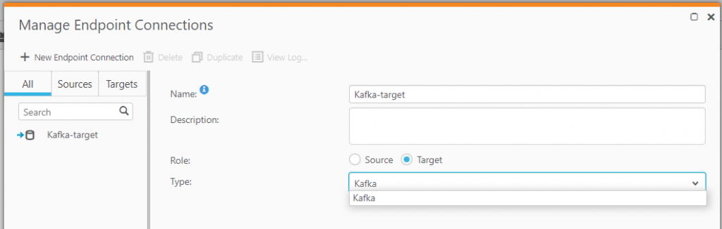 Manage Endpoint Connections: Kafka-target