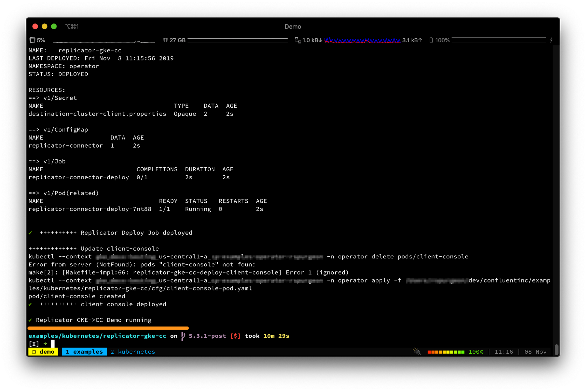 `✓ Replicator GKE->CC Demo running`