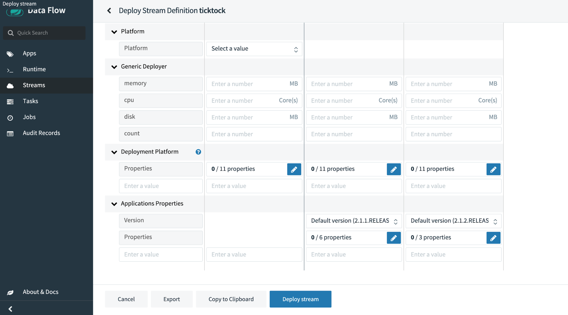 Data Flow | Deploy Stream Definition ticktock|1978x1098