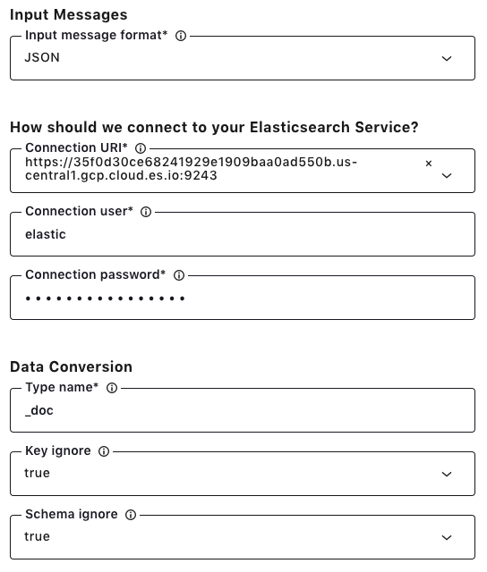 Input Messages | How should we connect to your Elasticsearch Service? | Data Conversion