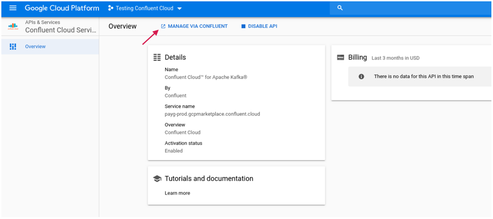 Figure 5. Confluent Cloud properly enabled on GCP