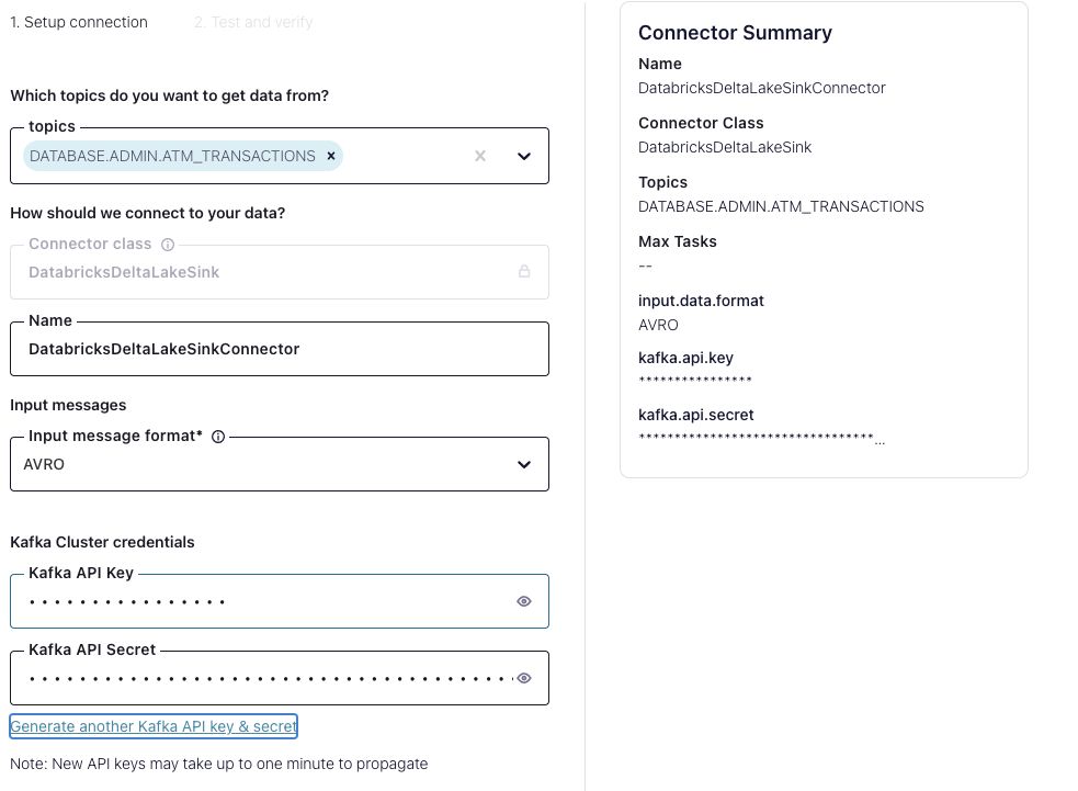 Specify your topic(s), input message format, and Confluent Cloud credentials