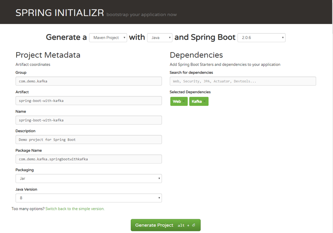 Generate a Spring Boot project with Spring Initializr