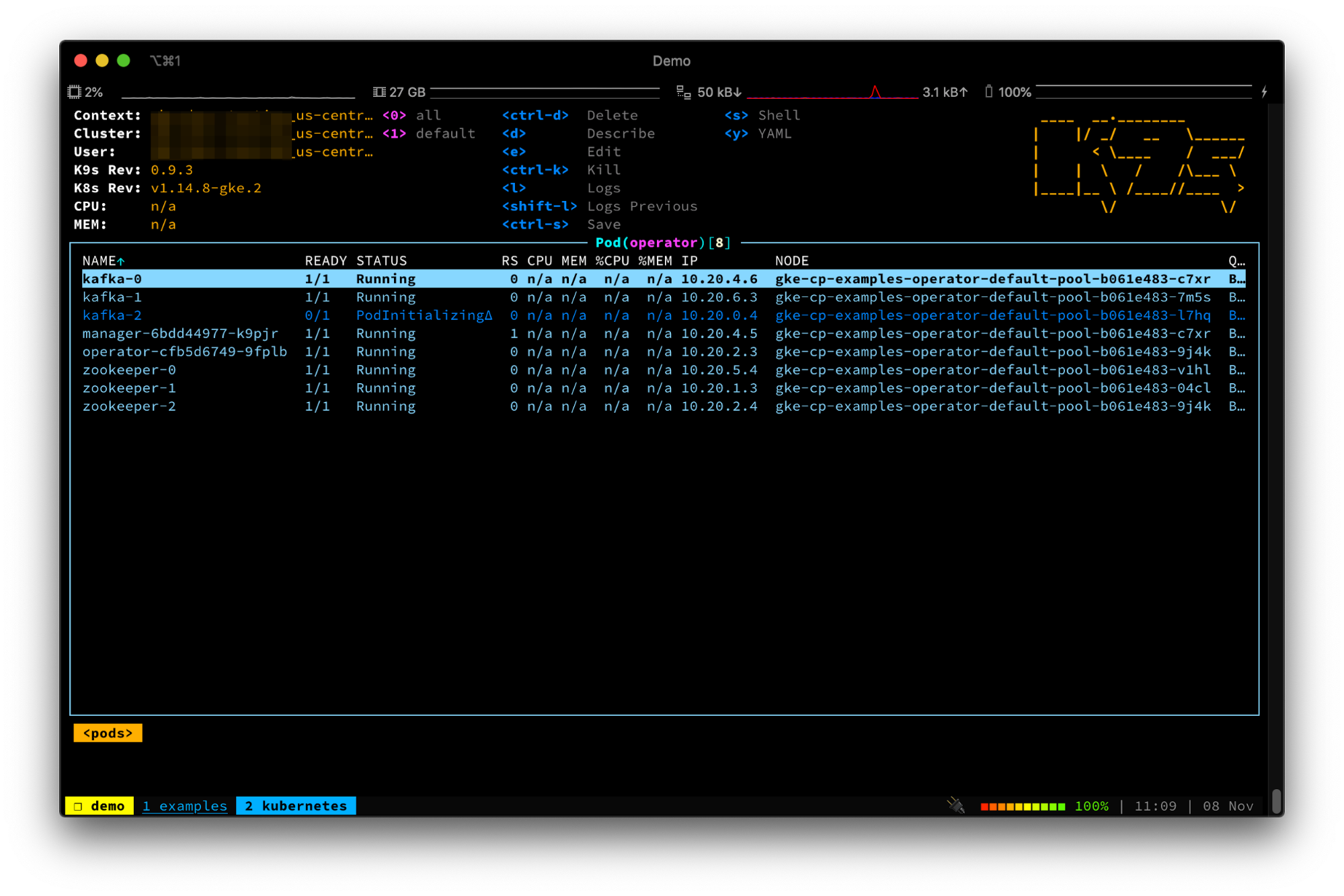 Live monitoring of the Pods with K9s