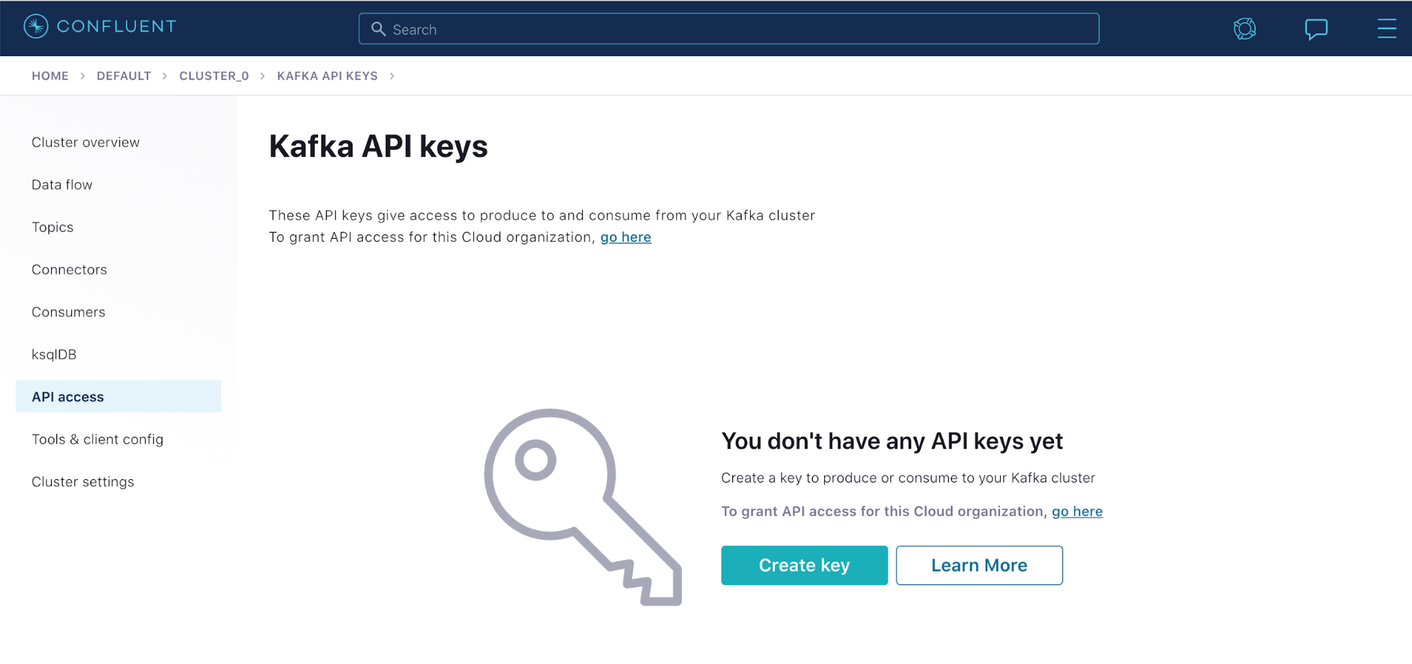 Kafka API keys | Create key