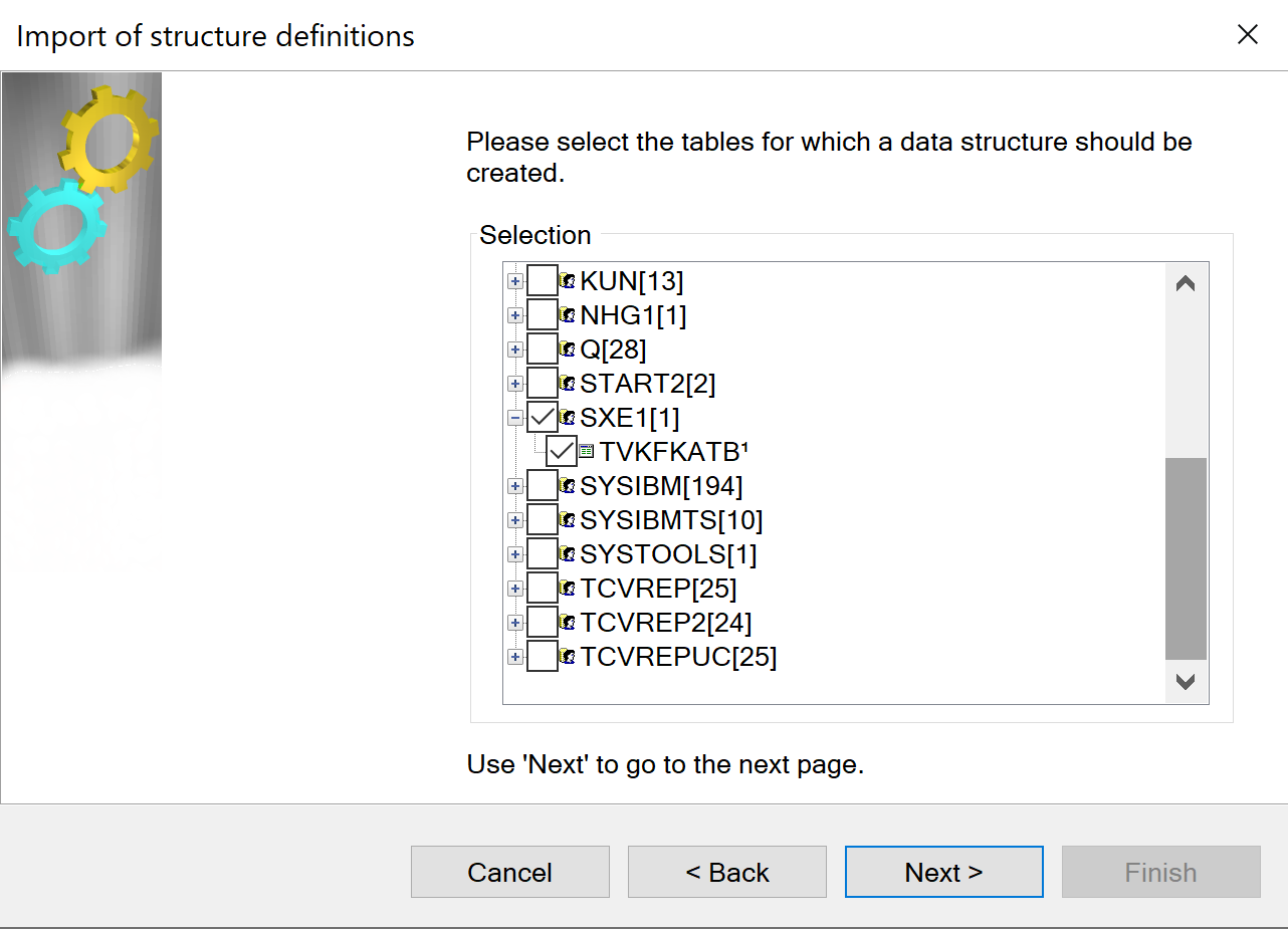 Select the schemas and associated tables for replication