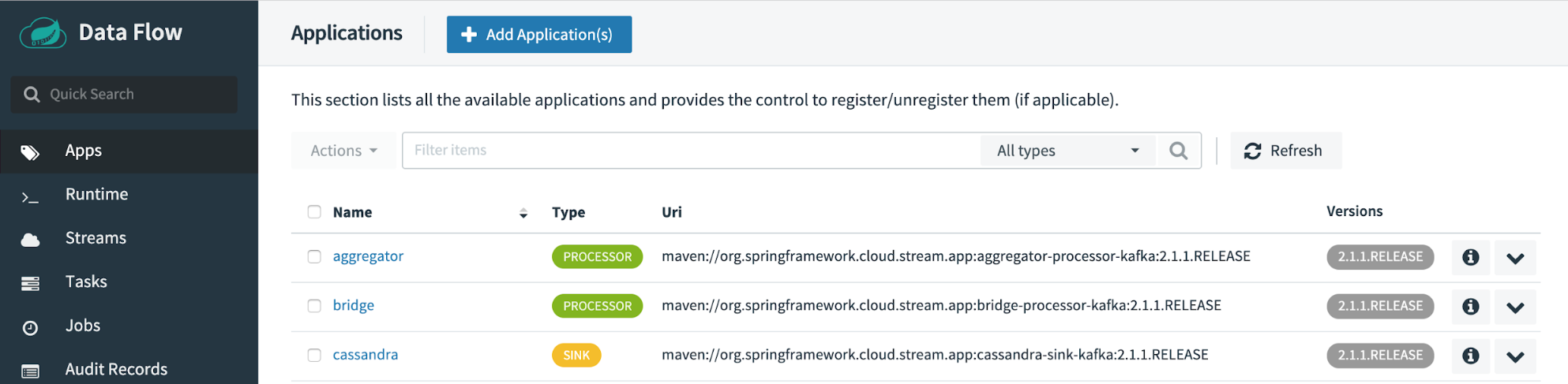 Spring Cloud Data Flow | Add Applications