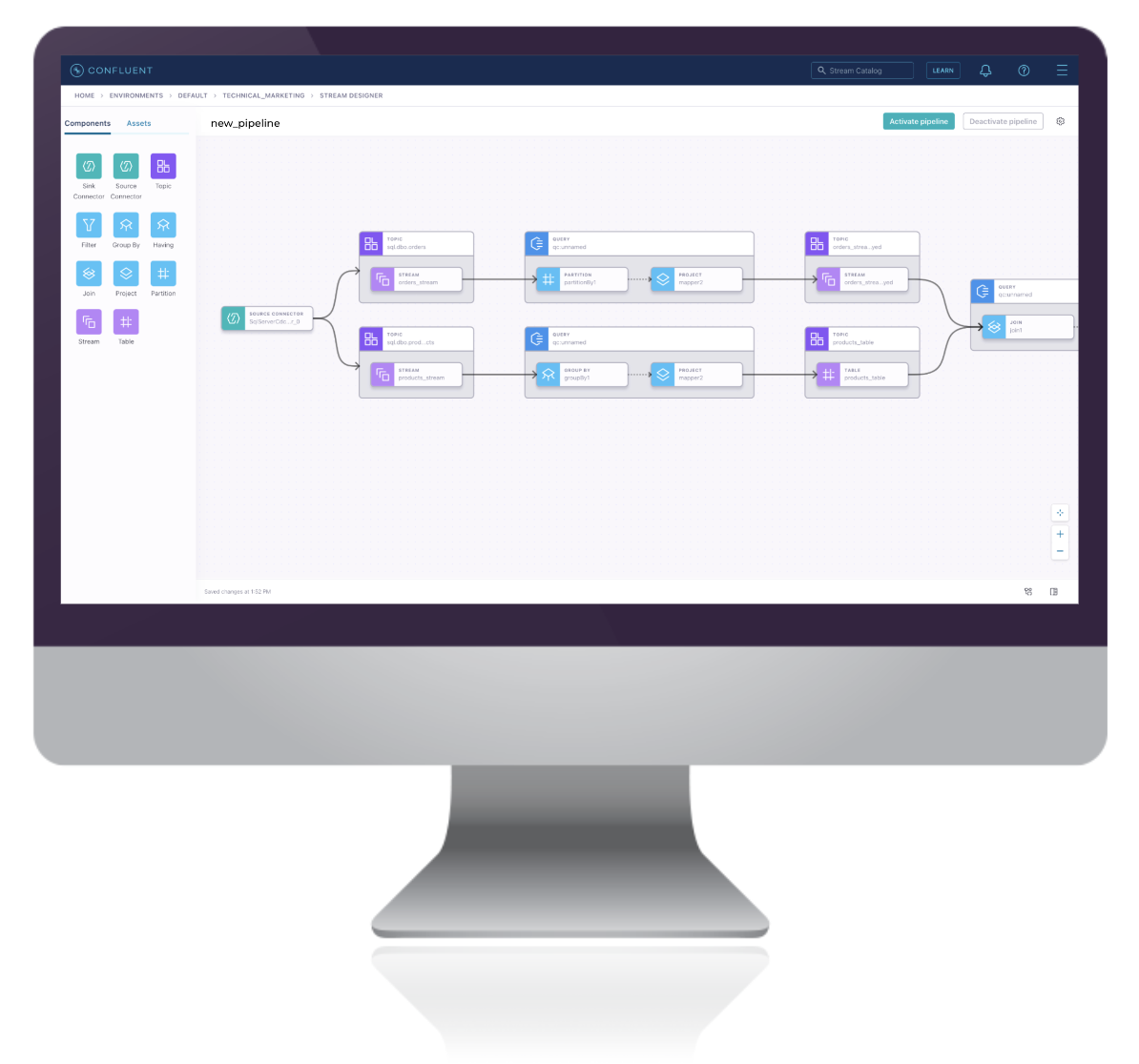 Build streaming data pipelines in minutes using a visual canvas